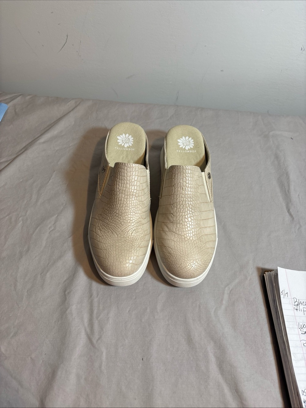 Yellow Box Beige Croc-Embossed Wedge Slip-On Mules